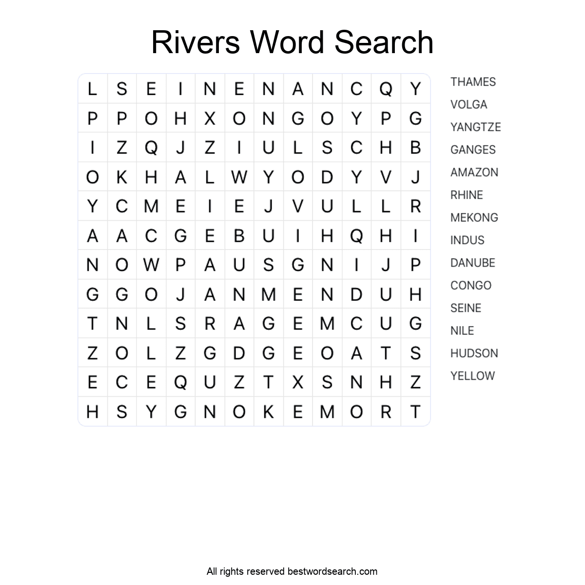 RIVERS (GEOGRAPHY) Word Search Puzzle