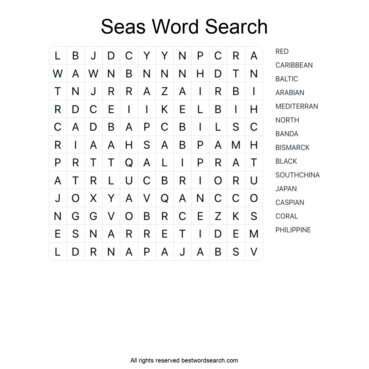 SEAS (GEOGRAPHY) Word Search Puzzle