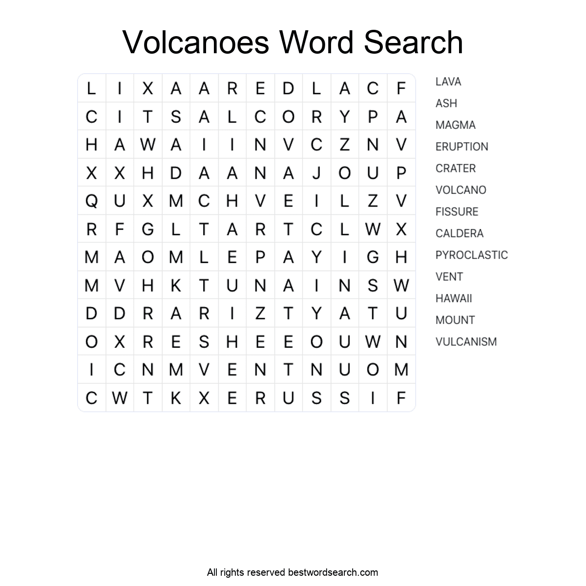 VOLCANOES (GEOGRAPHY) Word Search Puzzle