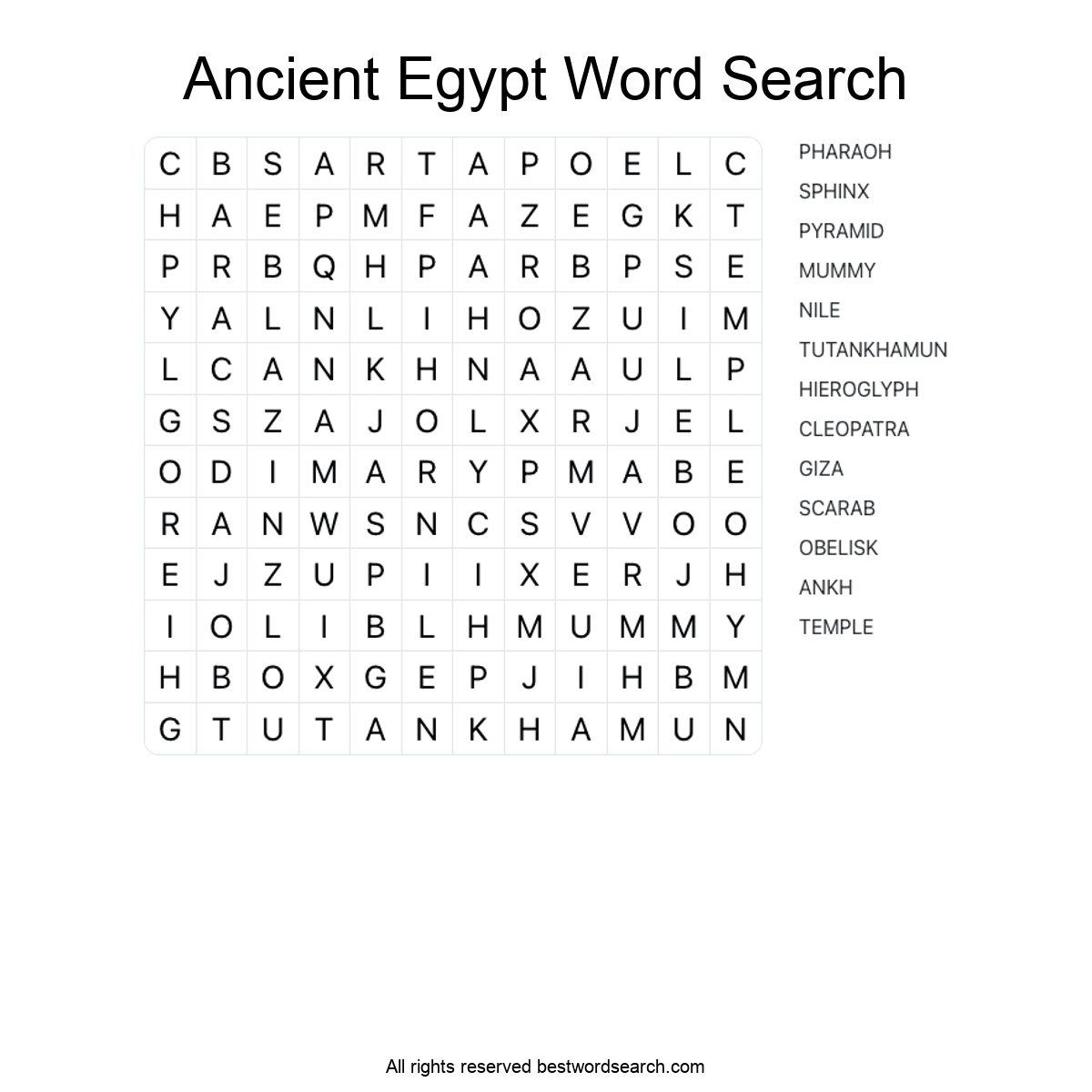 ANCIENT EGYPT (HISTORY) Word Search Puzzle