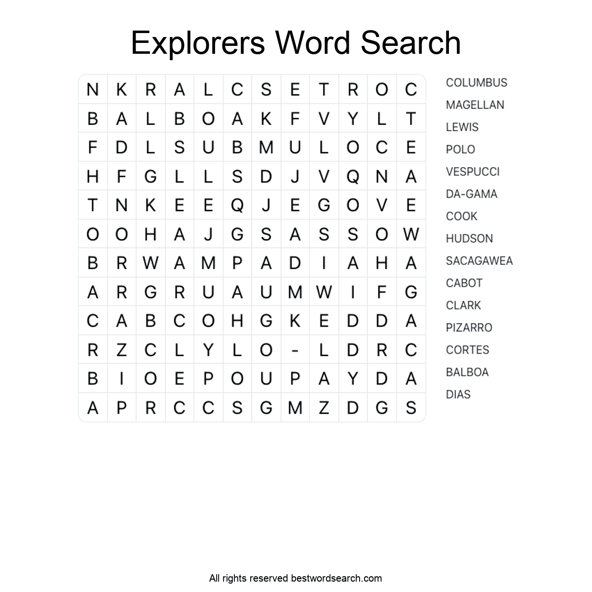 EXPLORERS (HISTORY) Word Search Puzzle