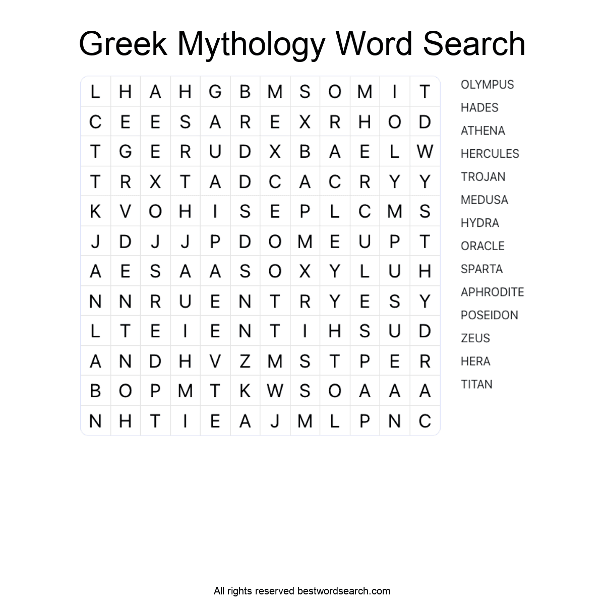 GREEK MYTHOLOGY (HISTORY) Word Search Puzzle