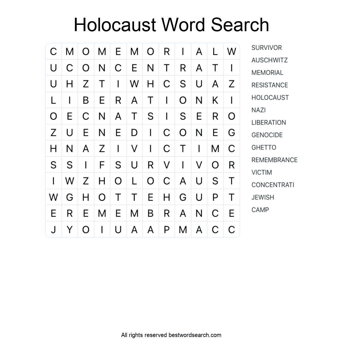 HOLOCAUST (HISTORY) Word Search Puzzle