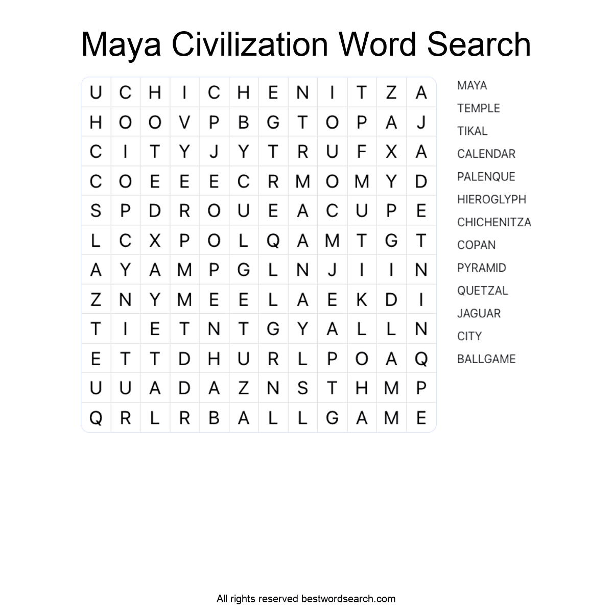 MAYA CIVILIZATION (HISTORY) Word Search Puzzle