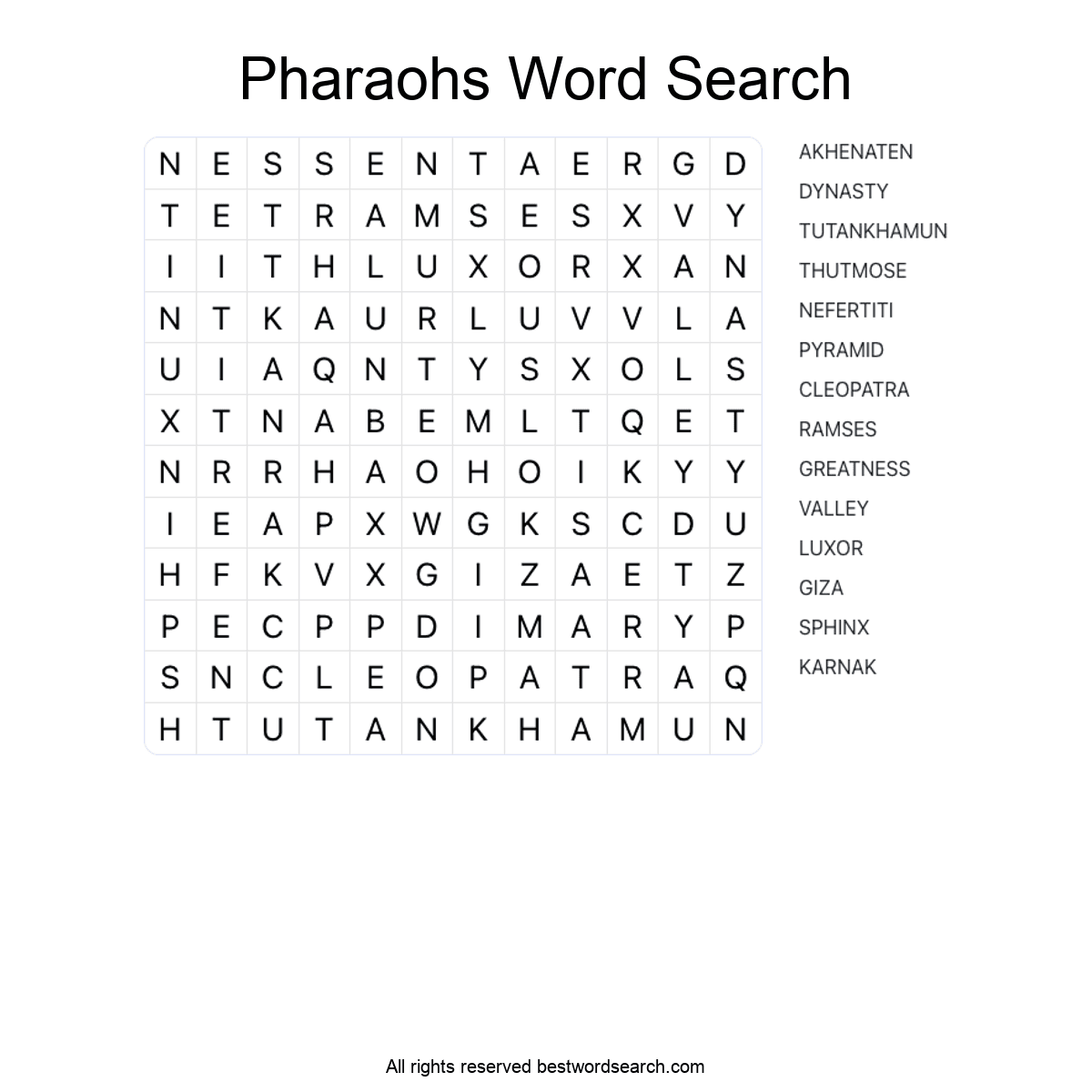 PHARAOHS (HISTORY) Word Search Puzzle