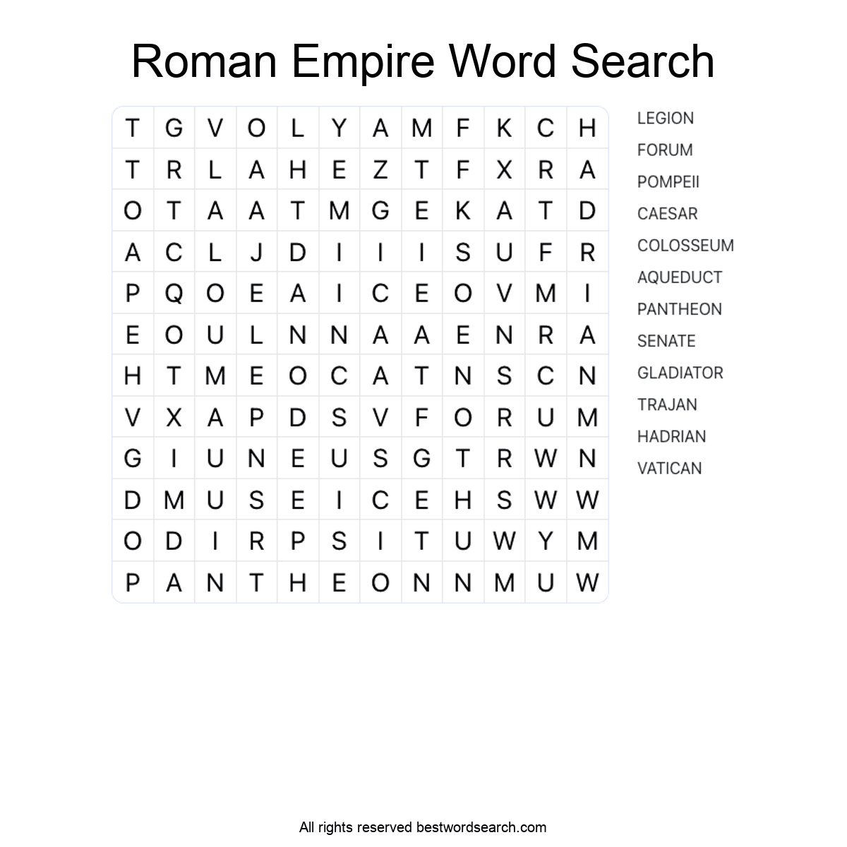 ROMAN EMPIRE (HISTORY) Word Search Puzzle