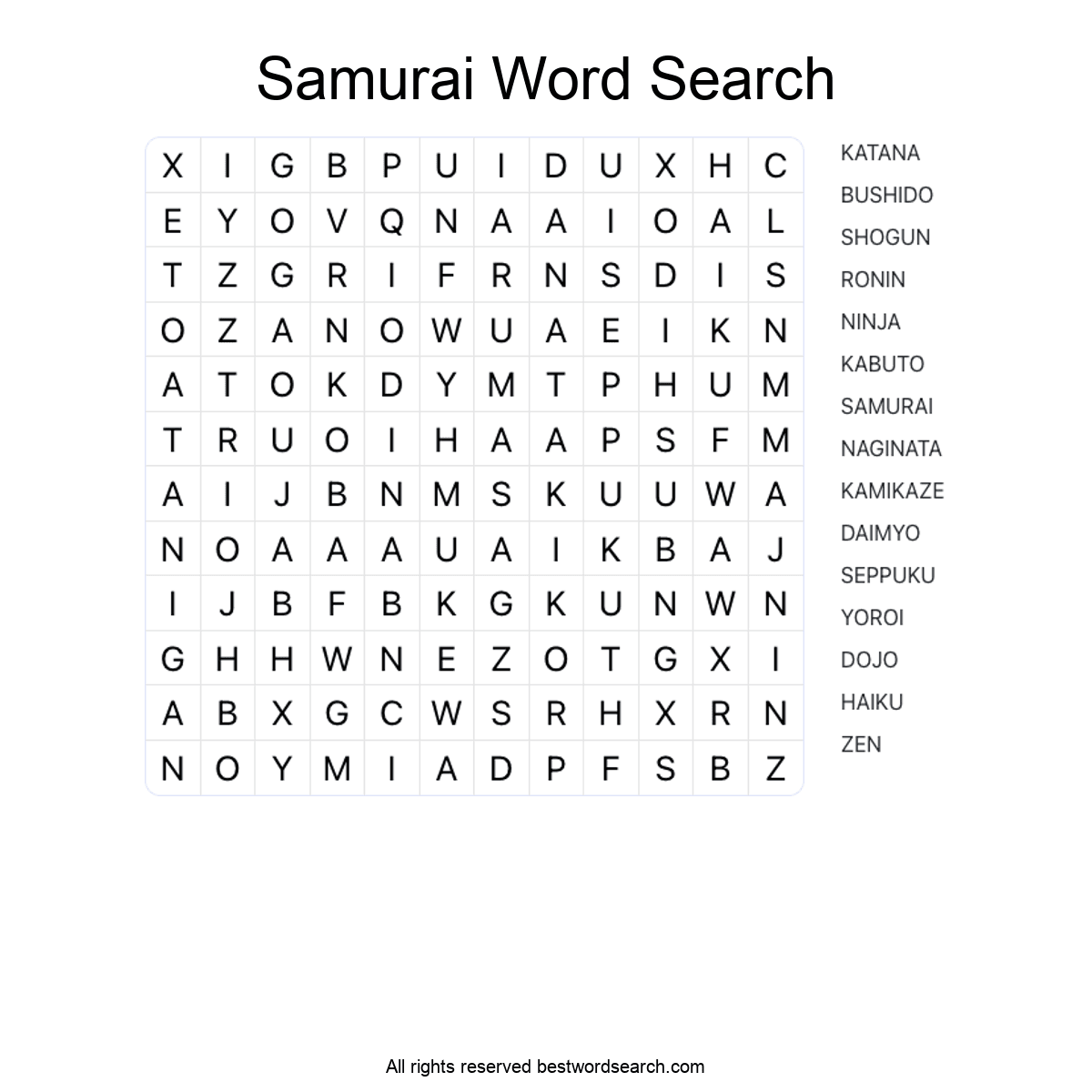 SAMURAI (HISTORY) Word Search Puzzle