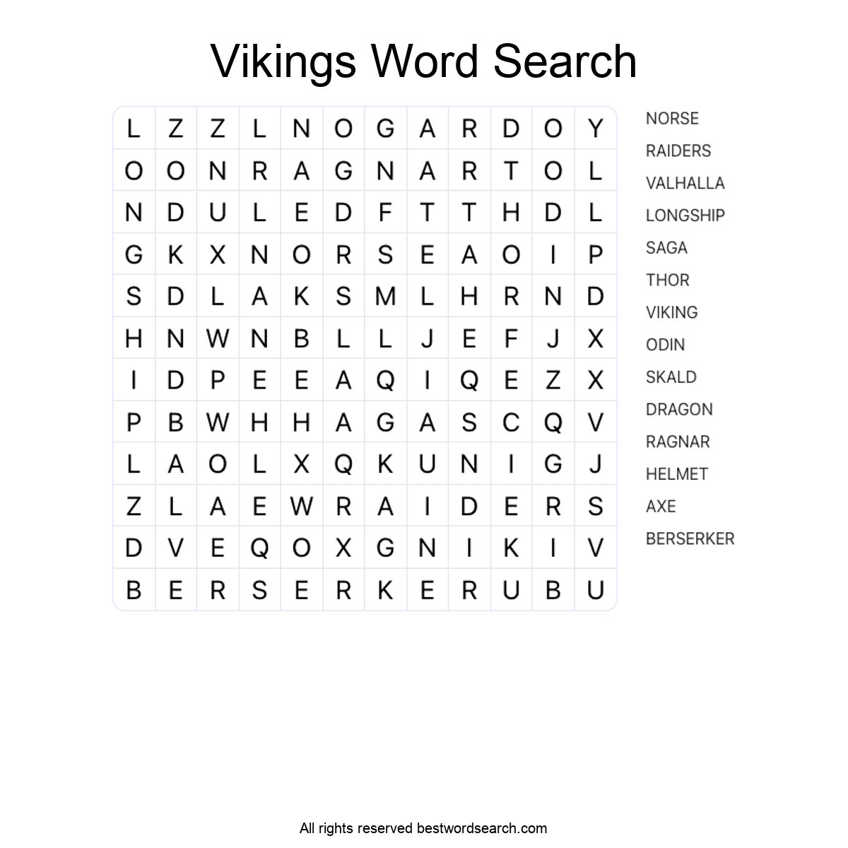 VIKINGS (HISTORY) Word Search Puzzle