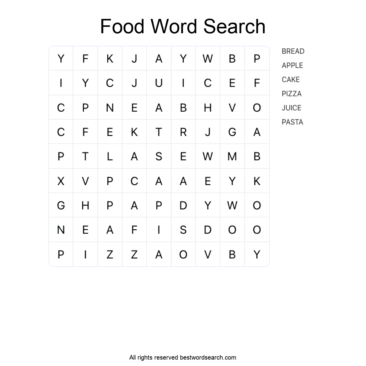 FOOD Word Search Puzzle