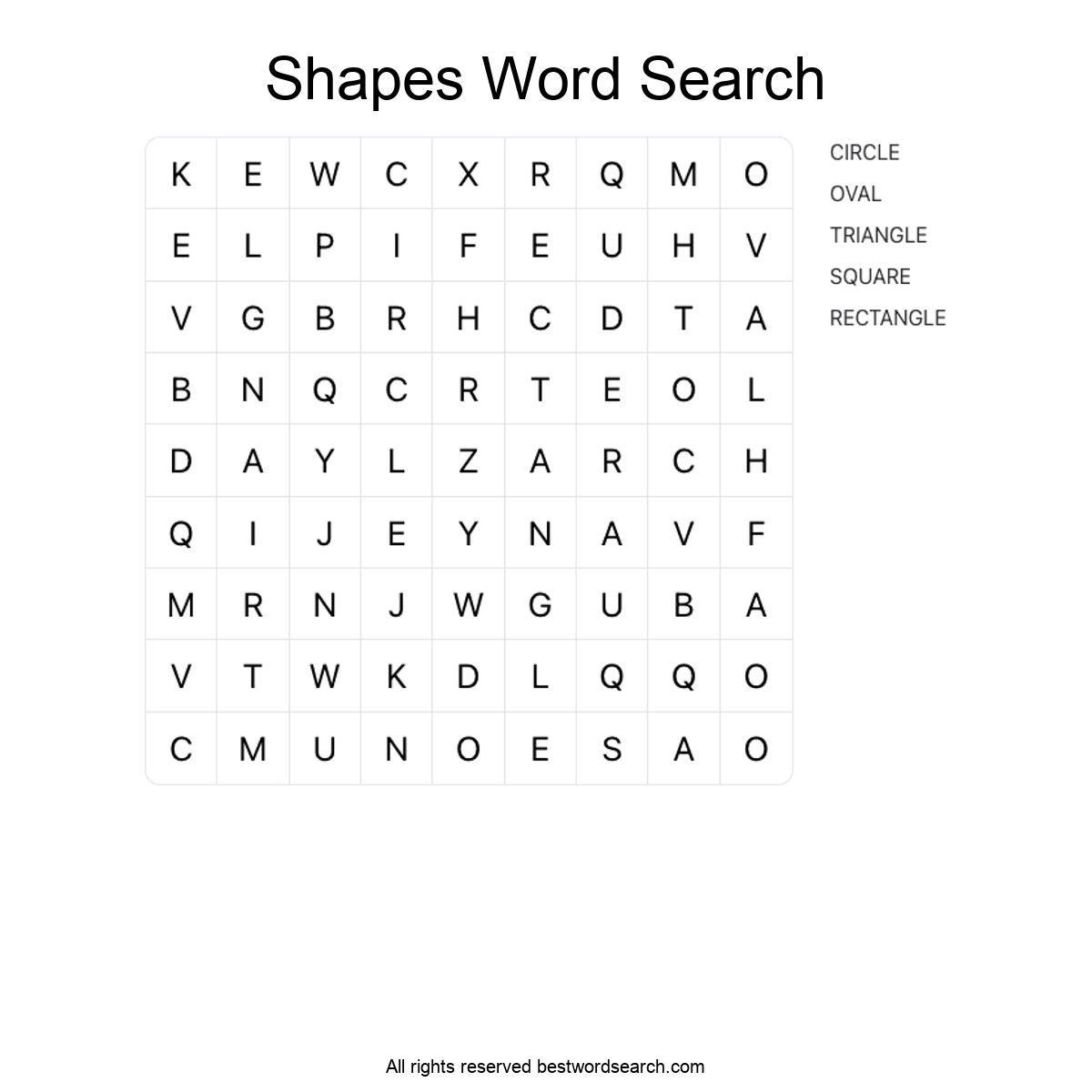 SHAPES Word Search Puzzle