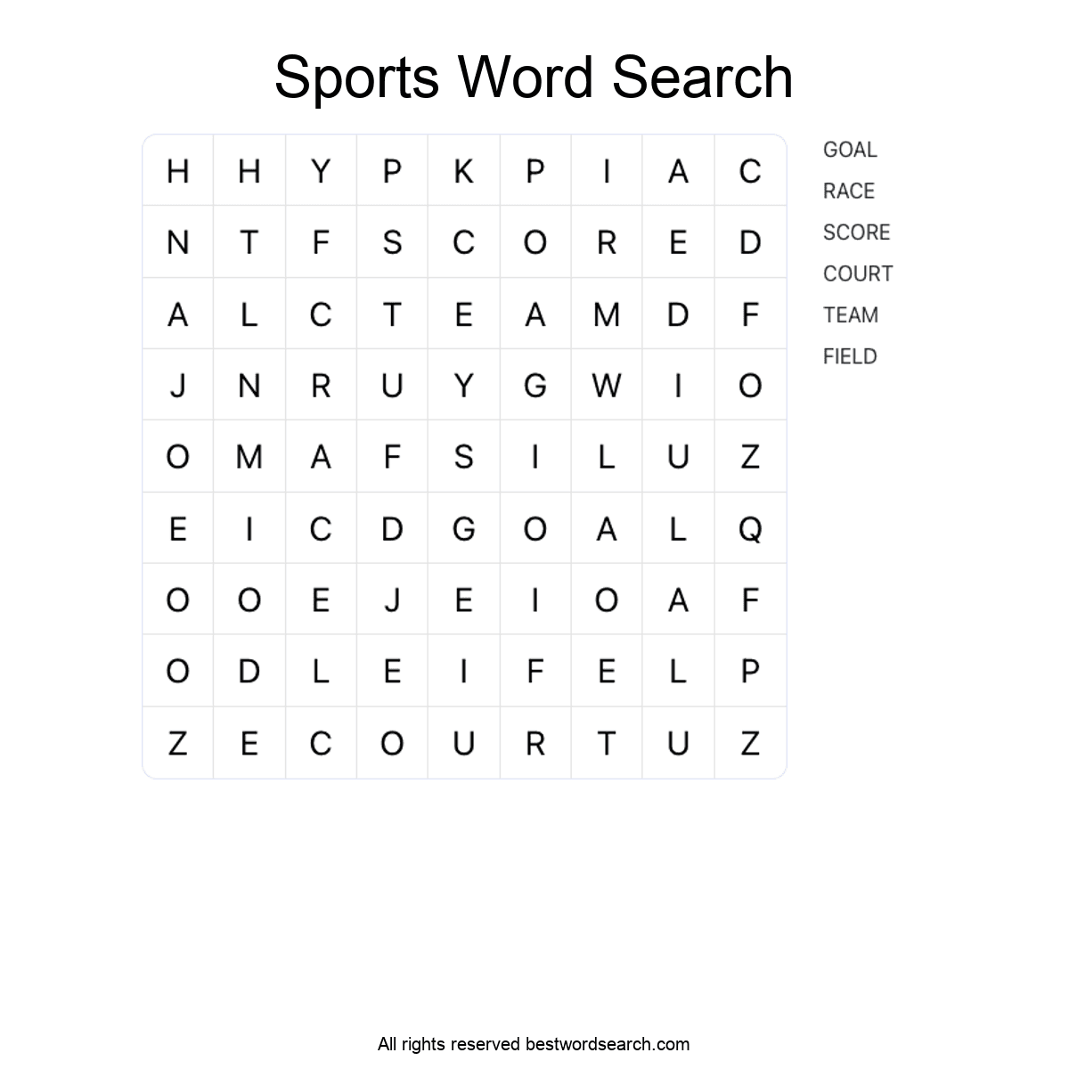 SPORTS Word Search Puzzle