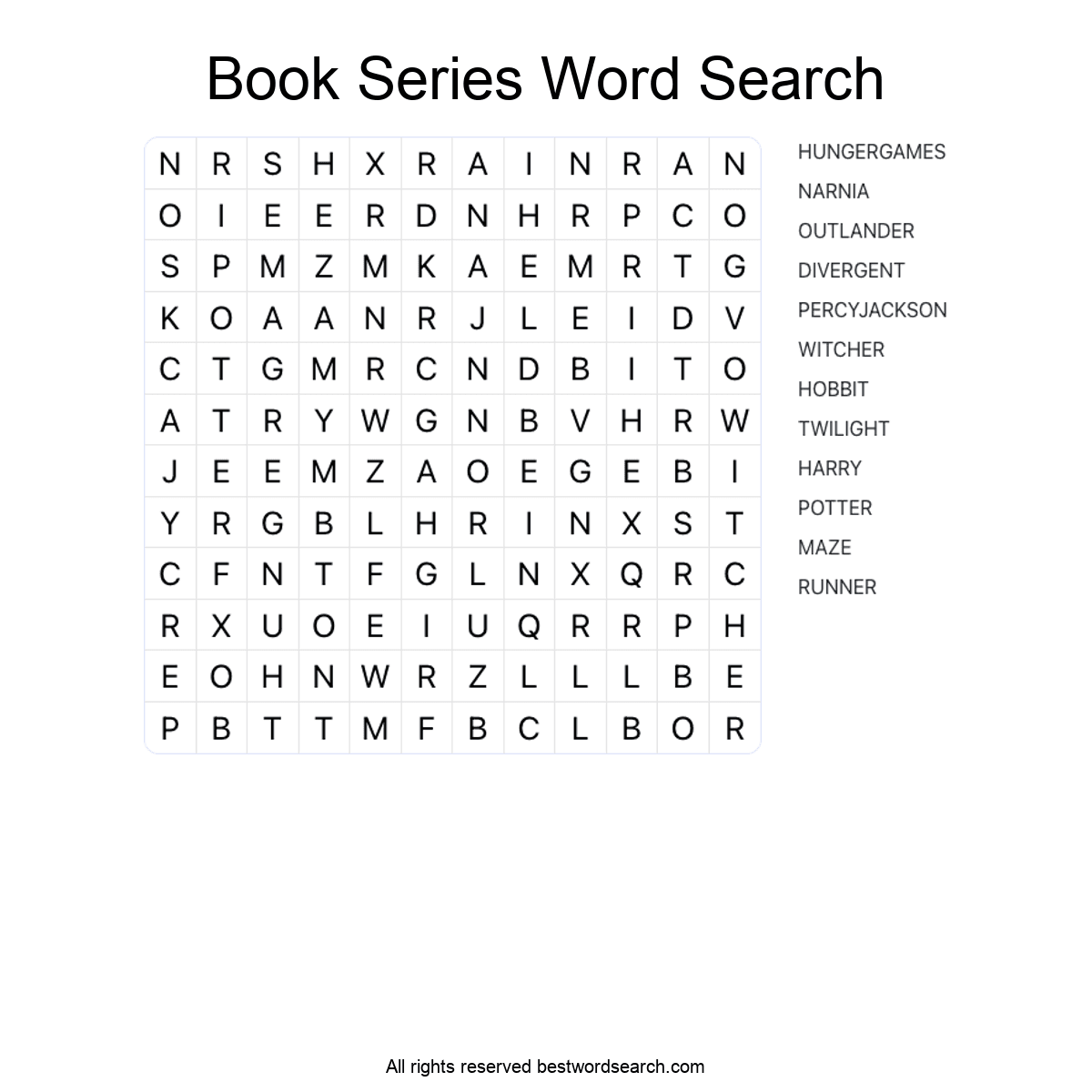 BOOK SERIES (LITERATURE) Word Search Puzzle