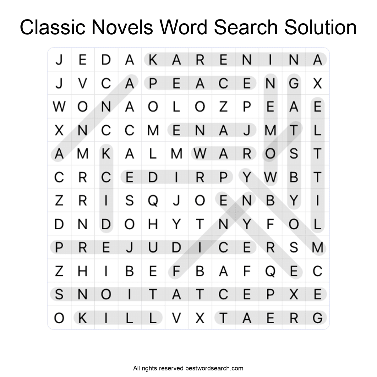 Literature word search puzzles