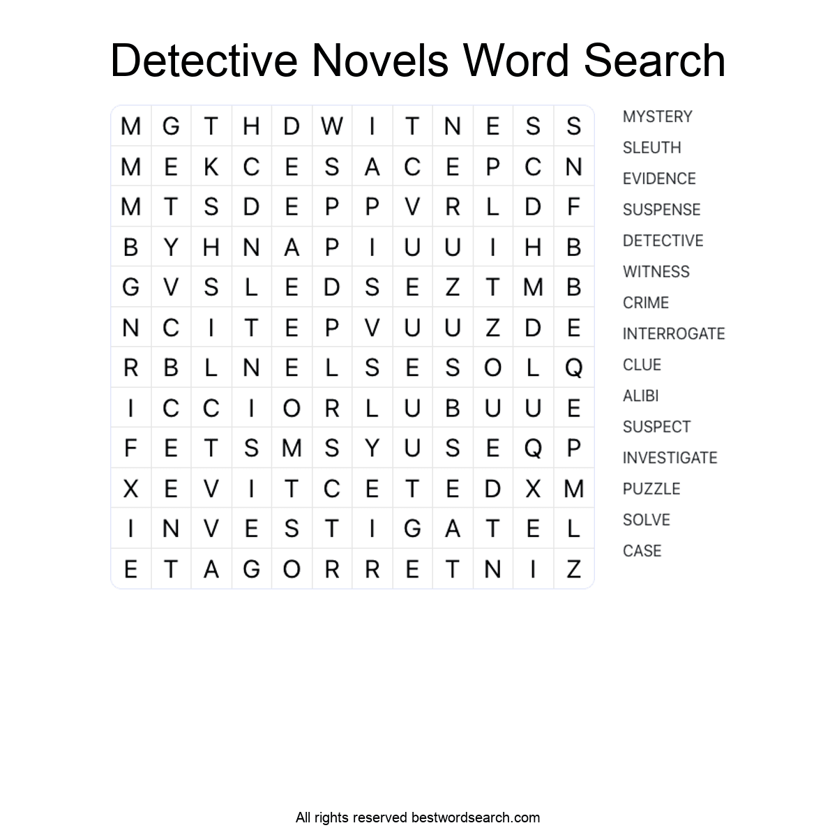 DETECTIVE NOVELS (LITERATURE) Word Search Puzzle