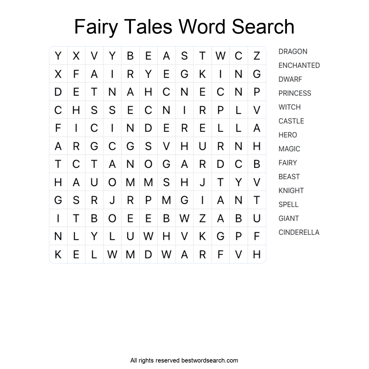 FAIRY TALES (LITERATURE) Word Search Puzzle