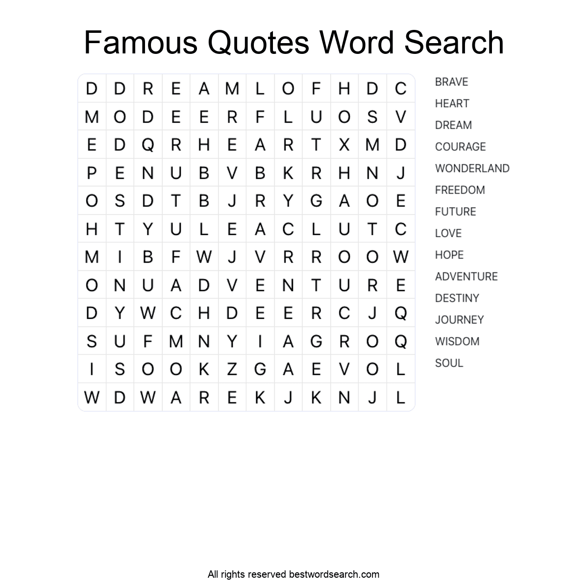 FAMOUS QUOTES (LITERATURE) Word Search Puzzle