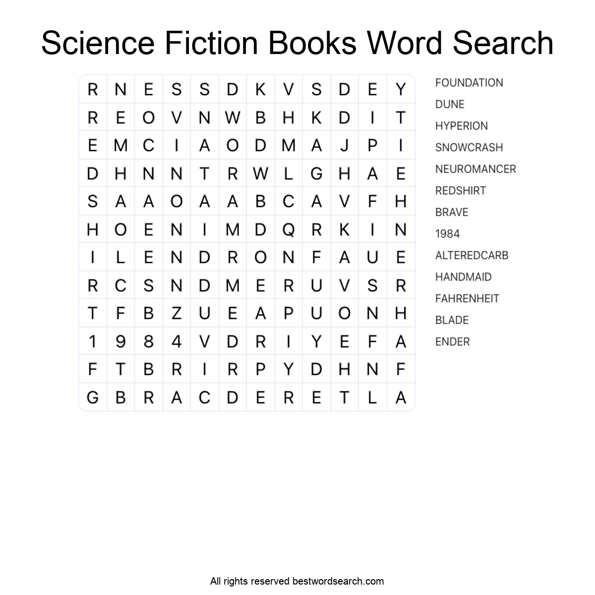 SCIENCE FICTION BOOKS (LITERATURE) Word Search Puzzle