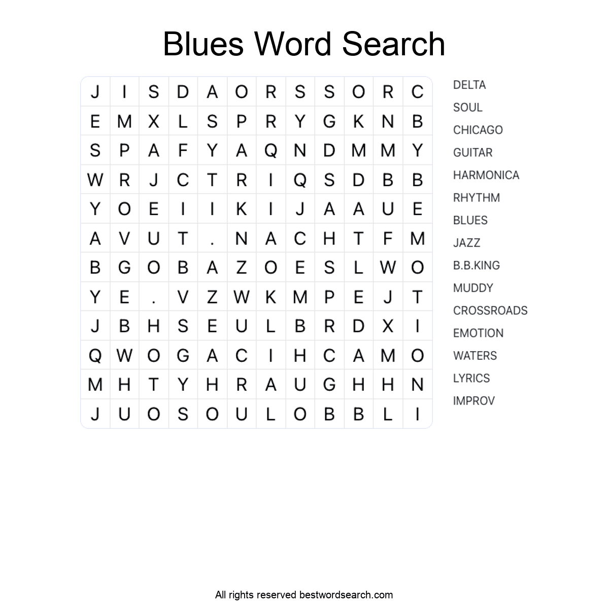 BLUES (MUSIC) Word Search Puzzle