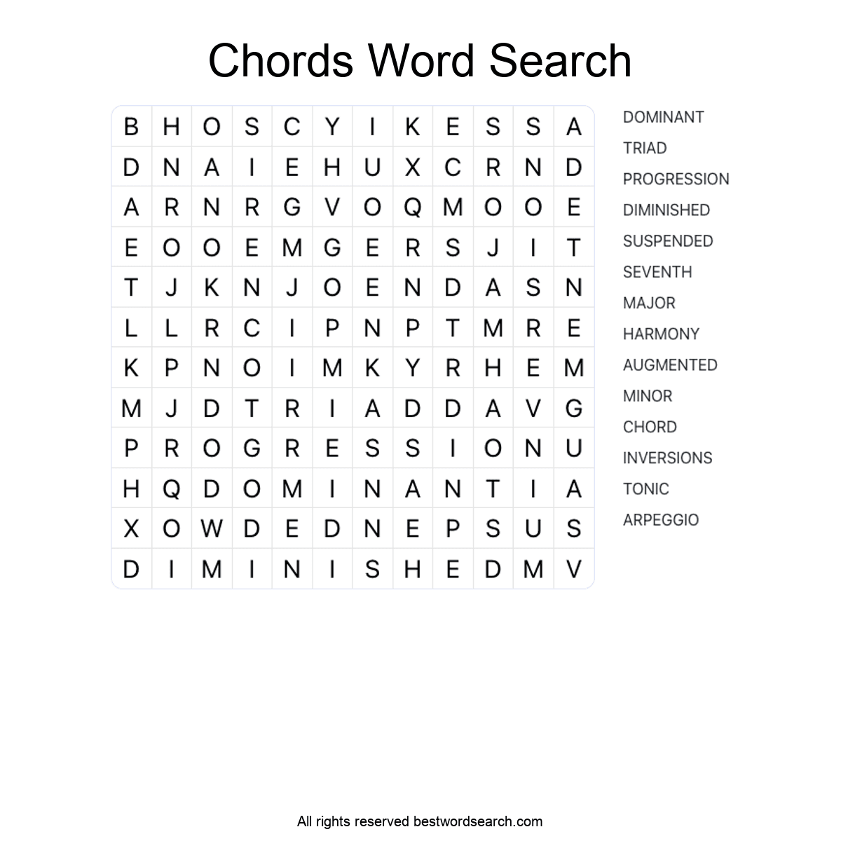 CHORDS (MUSIC) Word Search Puzzle