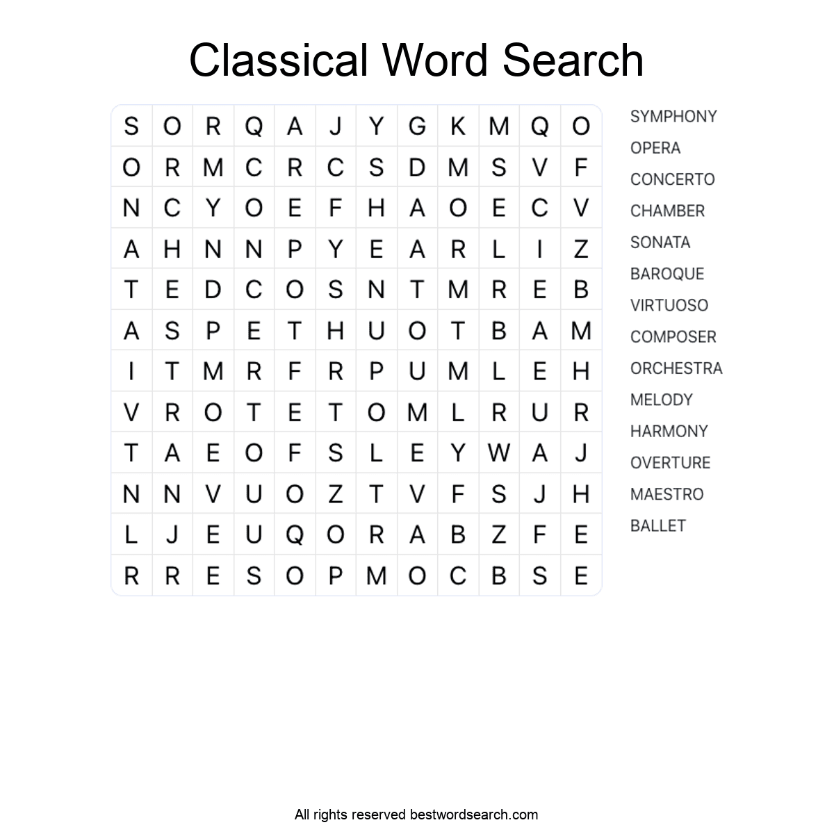 CLASSICAL MUSIC (MUSIC) Word Search Puzzle