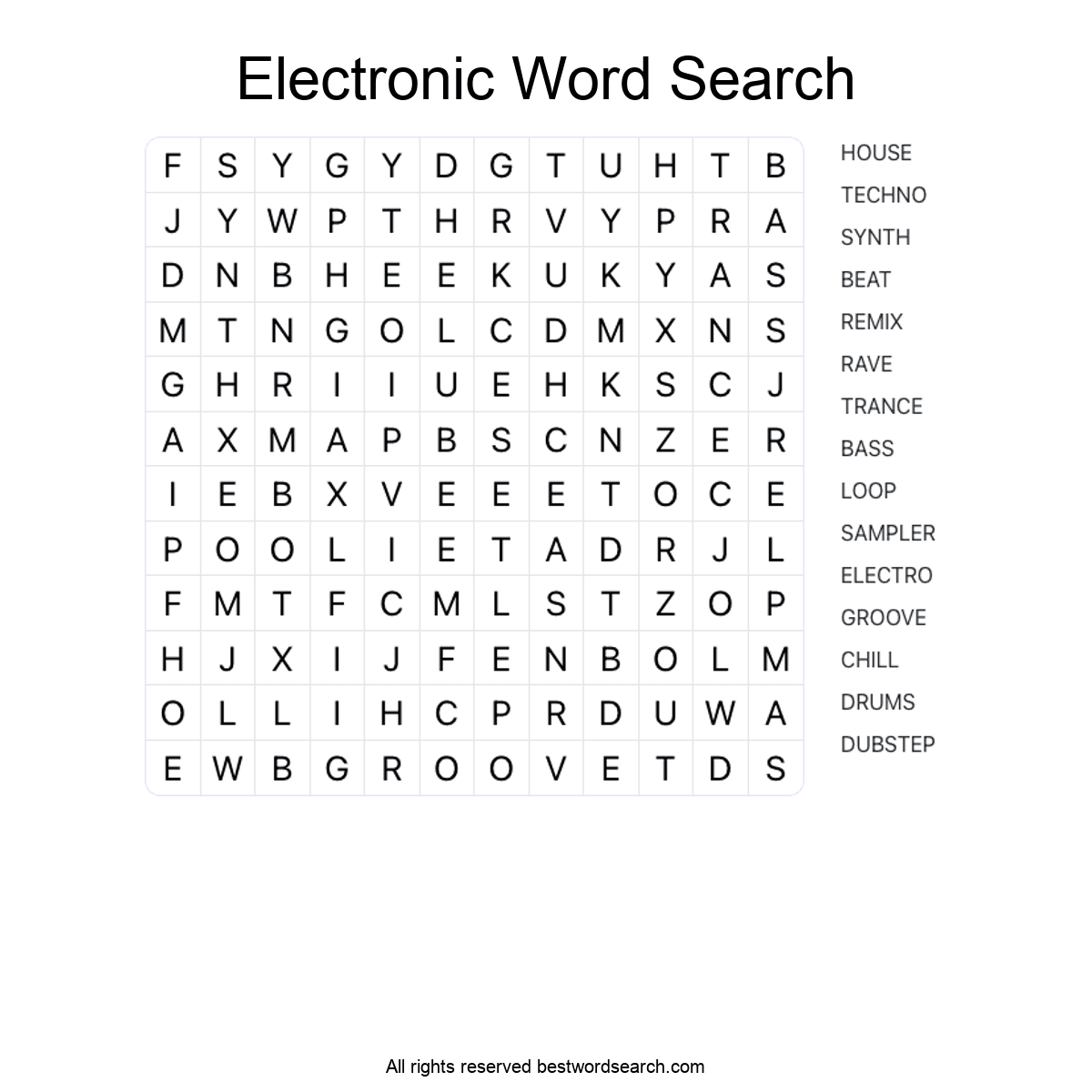 ELECTRONIC MUSIC (MUSIC) Word Search Puzzle