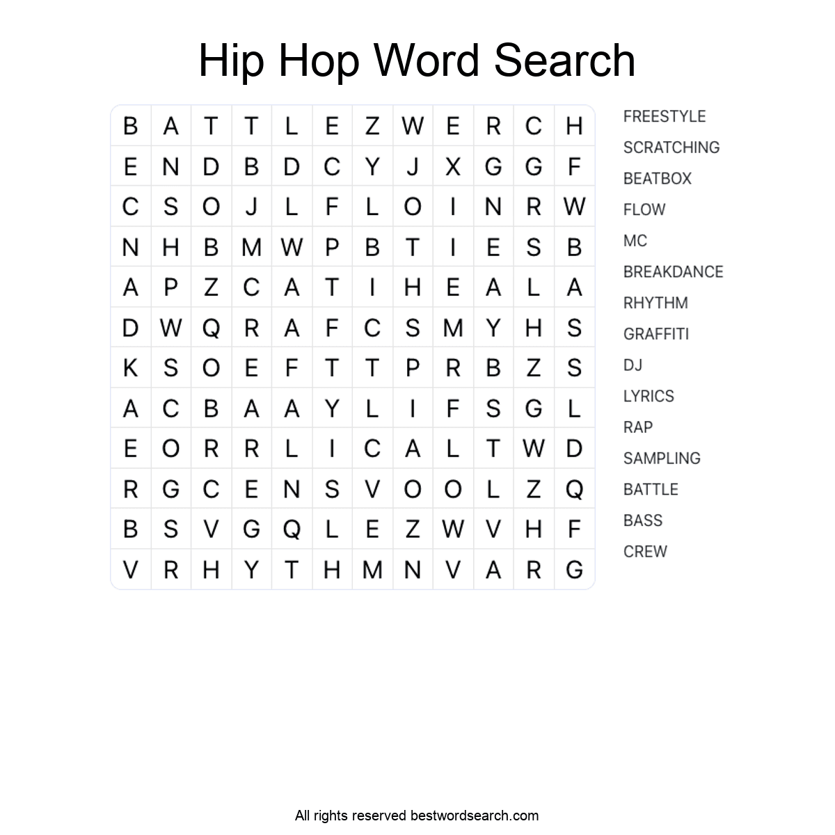 HIP HOP (MUSIC) Word Search Puzzle