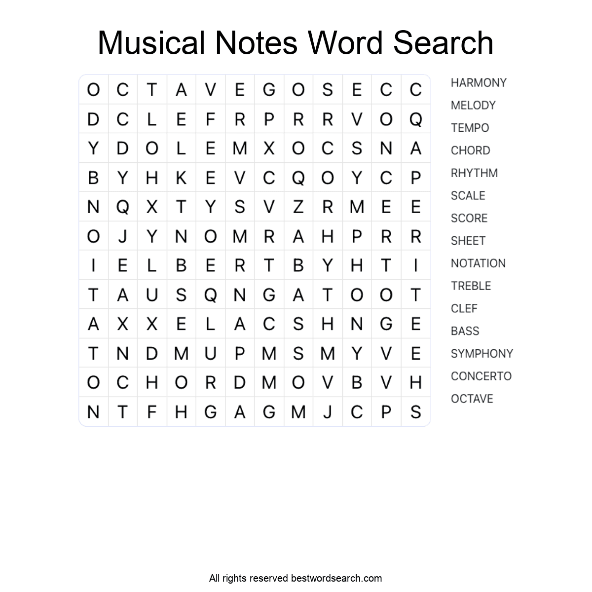 MUSICAL NOTES (MUSIC) Word Search Puzzle