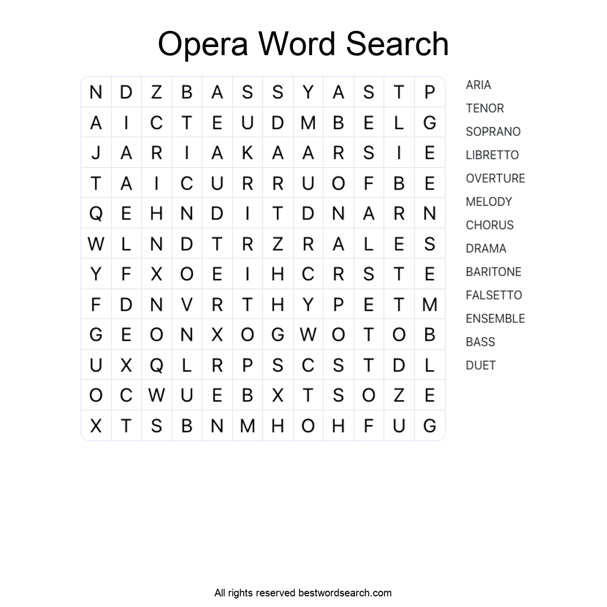 OPERA (MUSIC) Word Search Puzzle