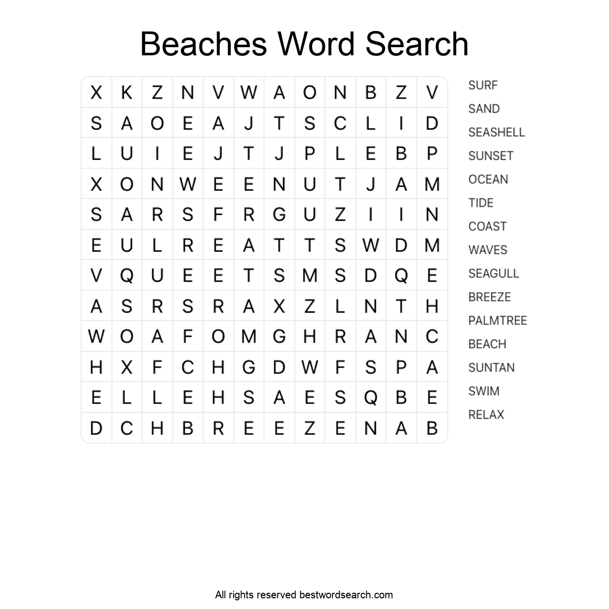 BEACHES (NATURE) Word Search Puzzle