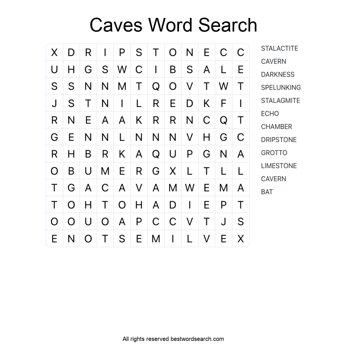 CAVES (NATURE) Word Search Puzzle