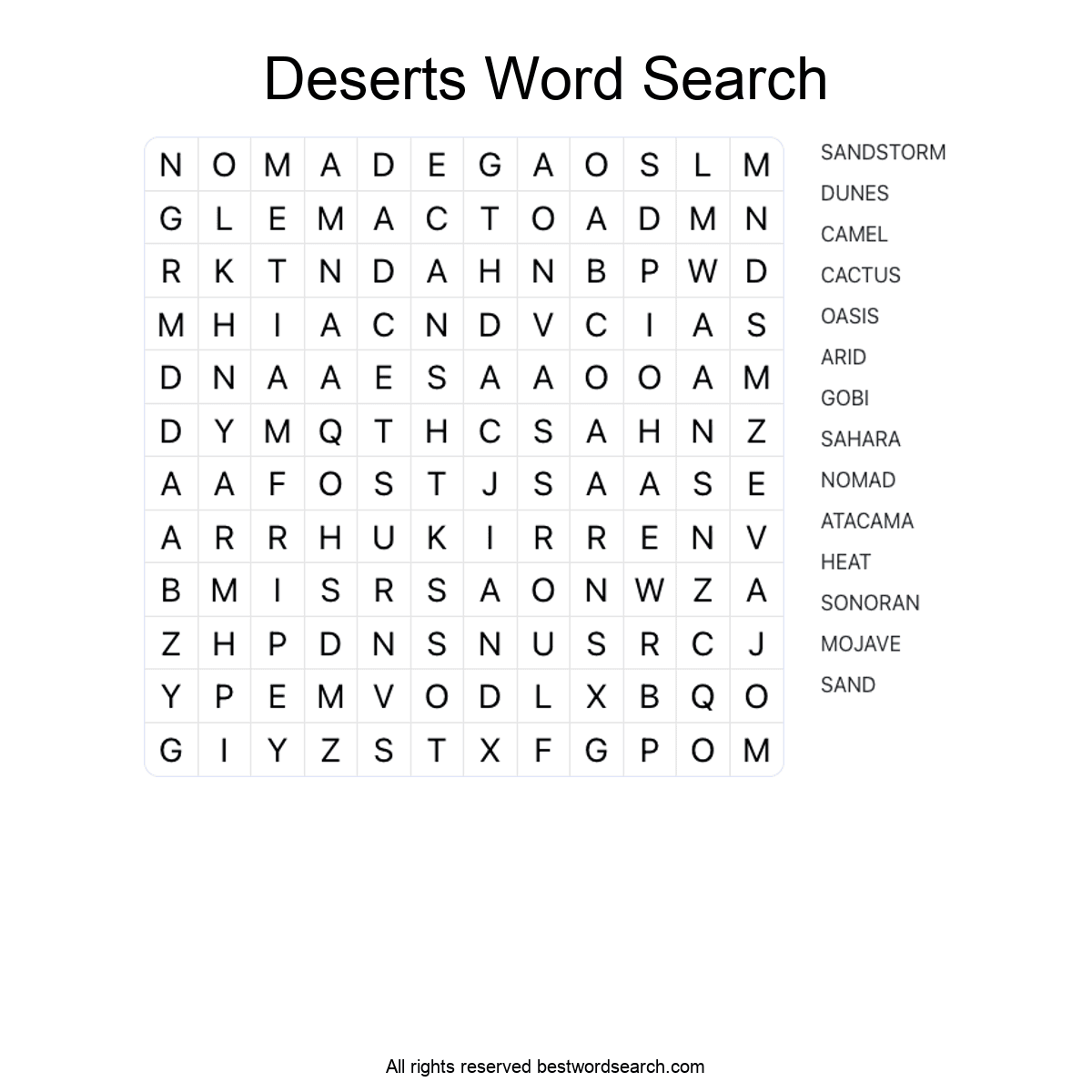 DESERTS (NATURE) Word Search Puzzle