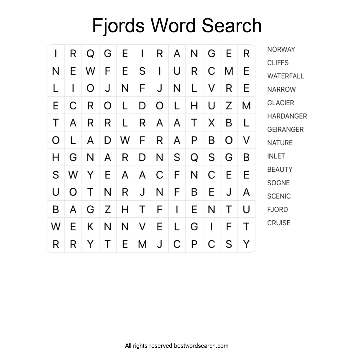 FJORDS (NATURE) Word Search Puzzle