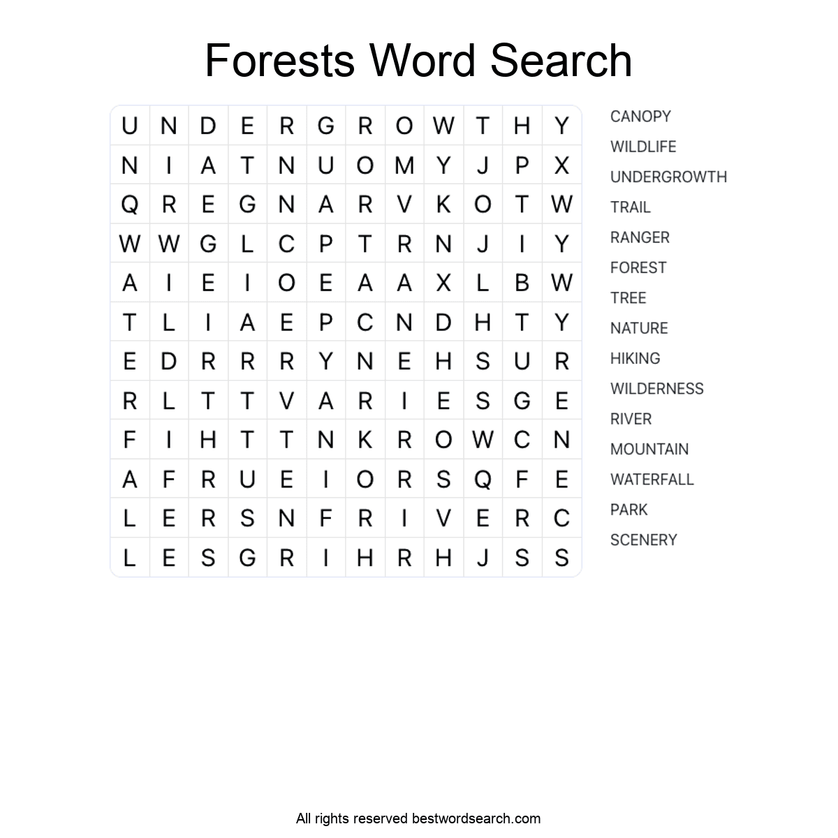 FORESTS (NATURE) Word Search Puzzle