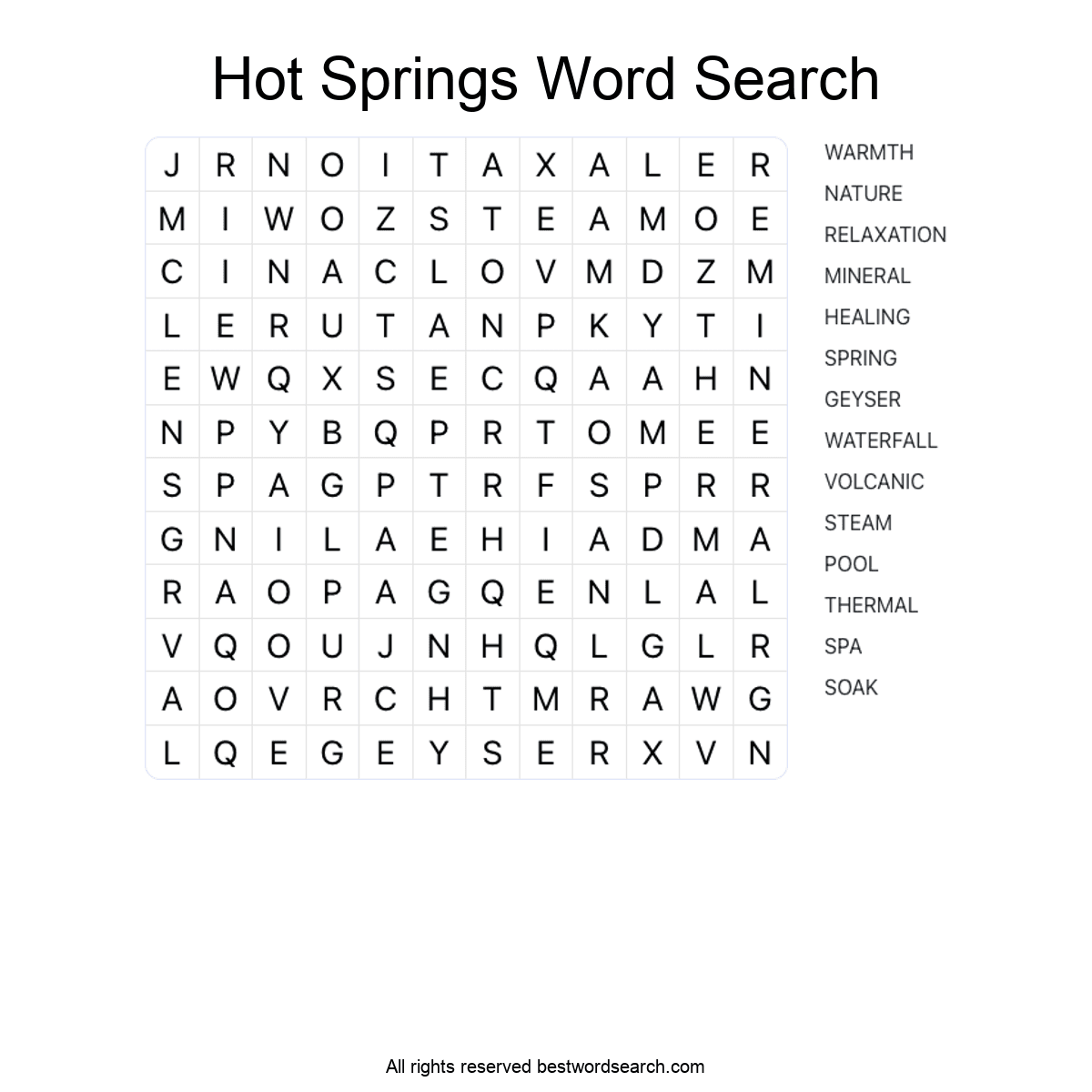 HOT SPRINGS (NATURE) Word Search Puzzle