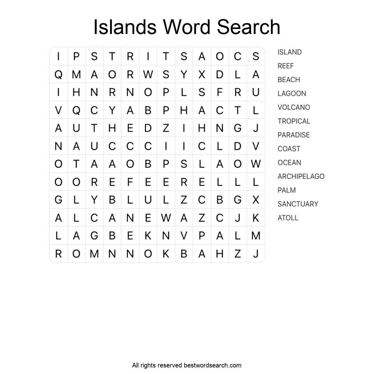 ISLANDS (NATURE) Word Search Puzzle