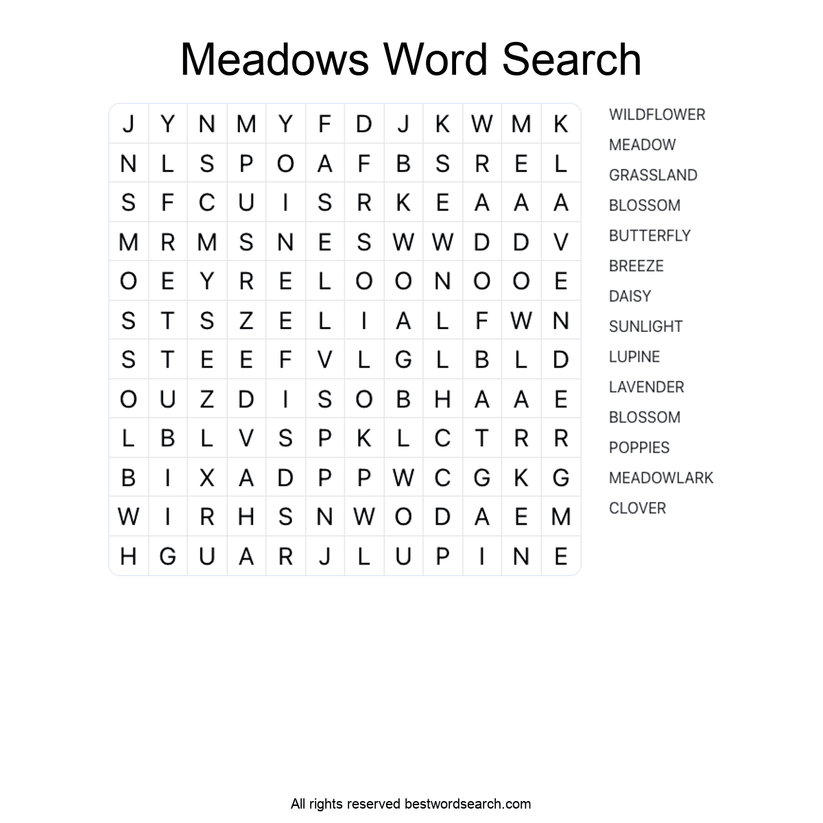 MEADOWS (NATURE) Word Search Puzzle