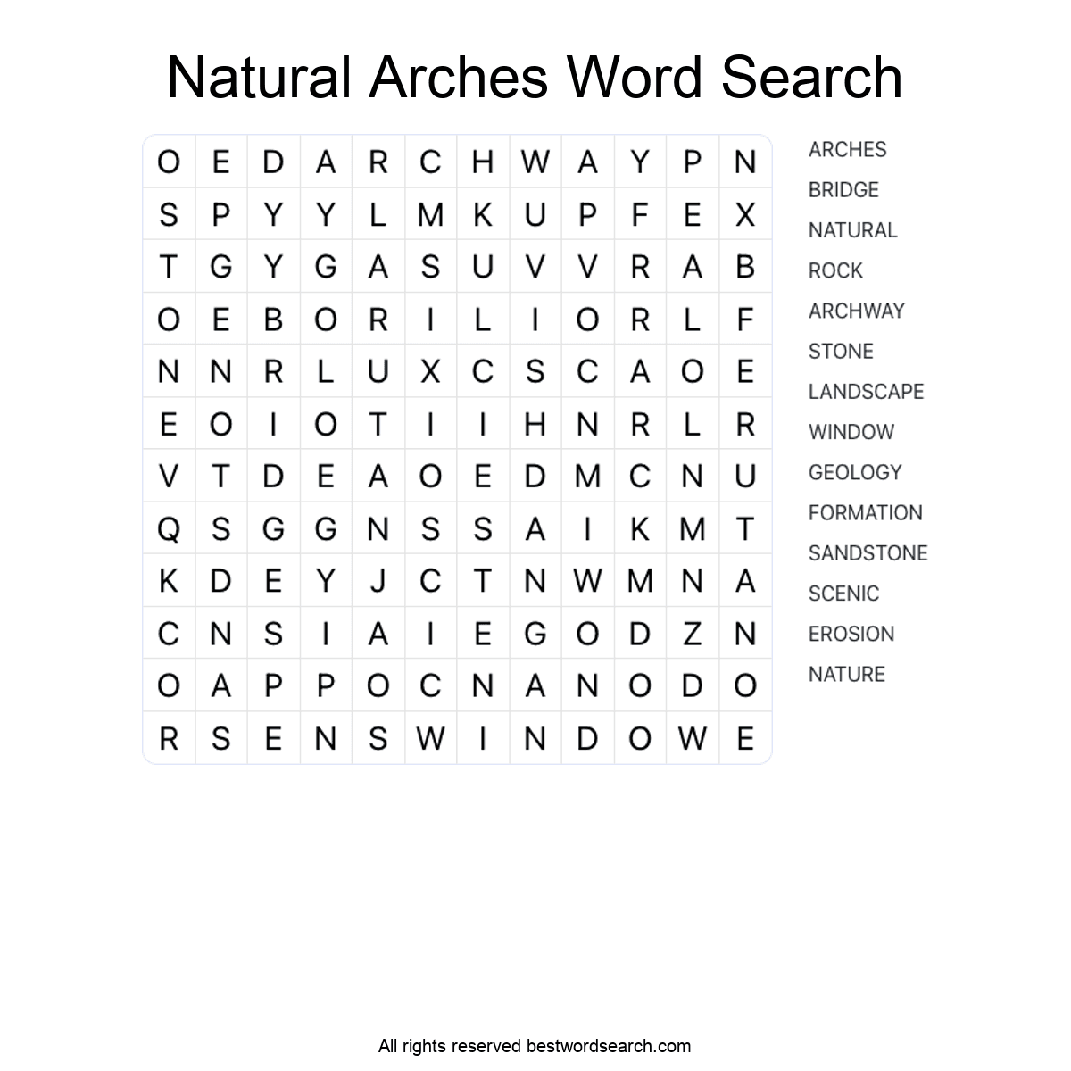 NATURAL ARCHES (NATURE) Word Search Puzzle