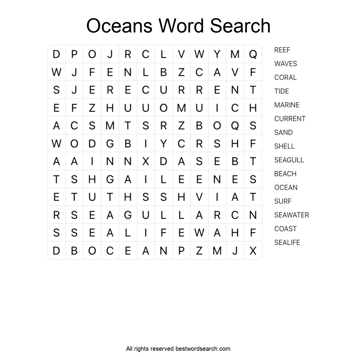 OCEANS (NATURE) Word Search Puzzle