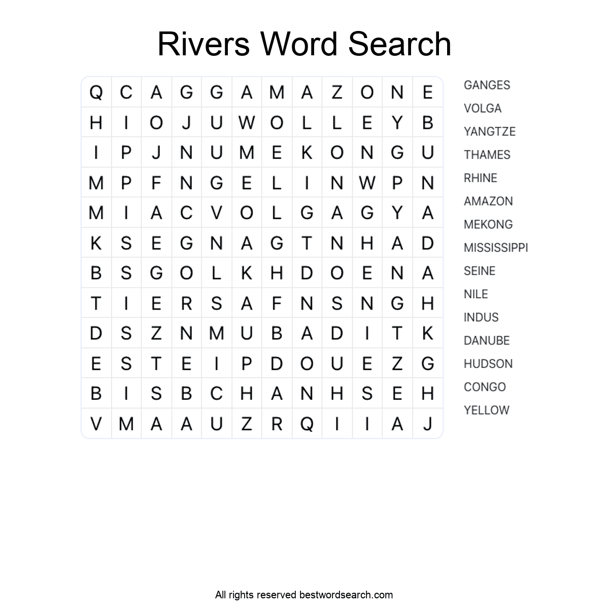 RIVERS (NATURE) Word Search Puzzle