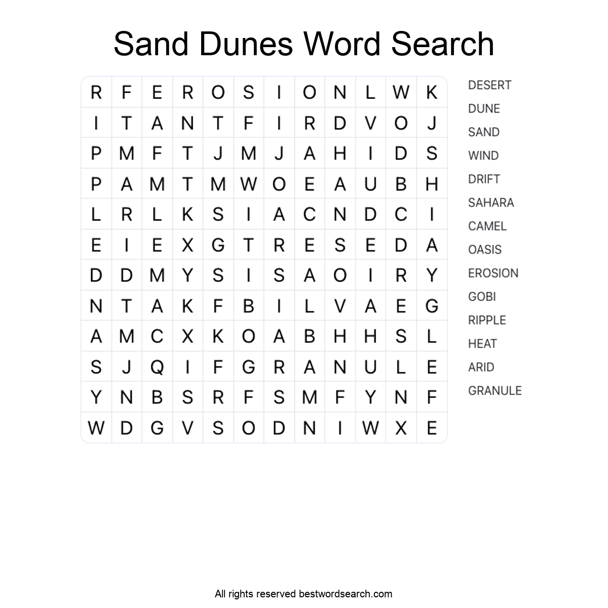 SAND DUNES (NATURE) Word Search Puzzle