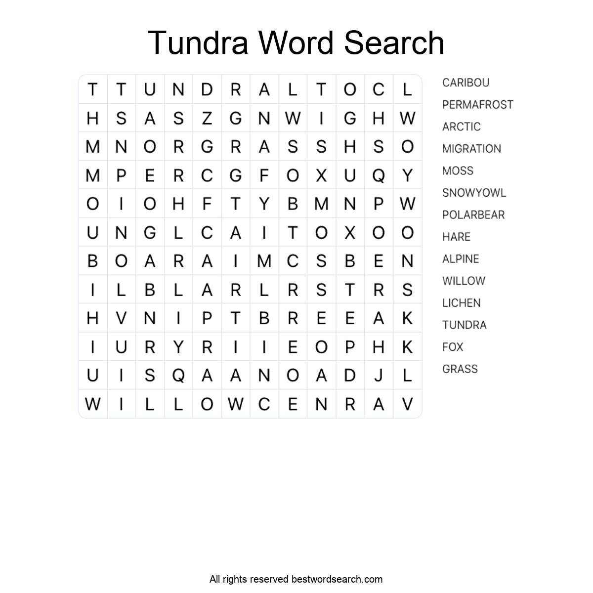 TUNDRA (NATURE) Word Search Puzzle