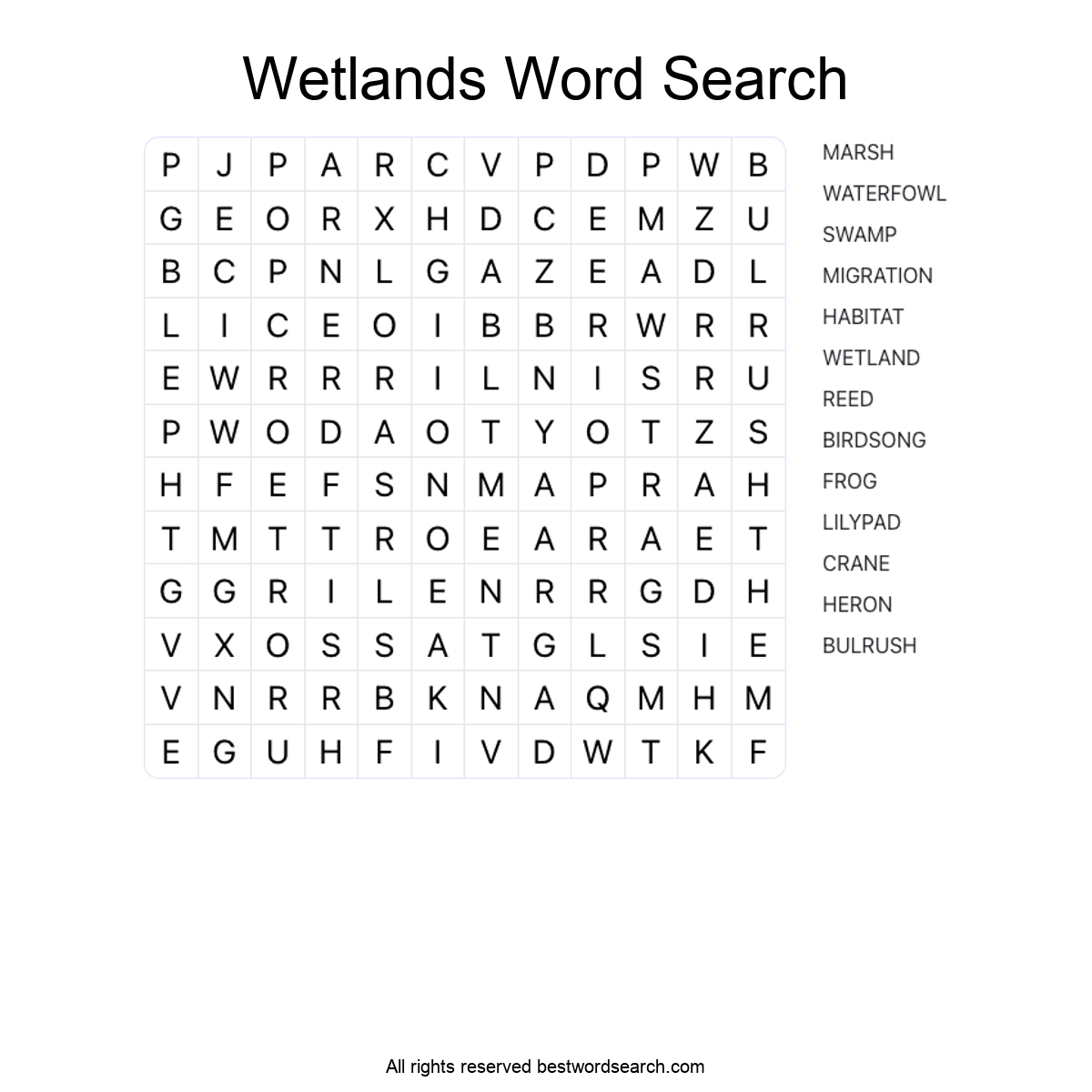 WETLANDS (NATURE) Word Search Puzzle