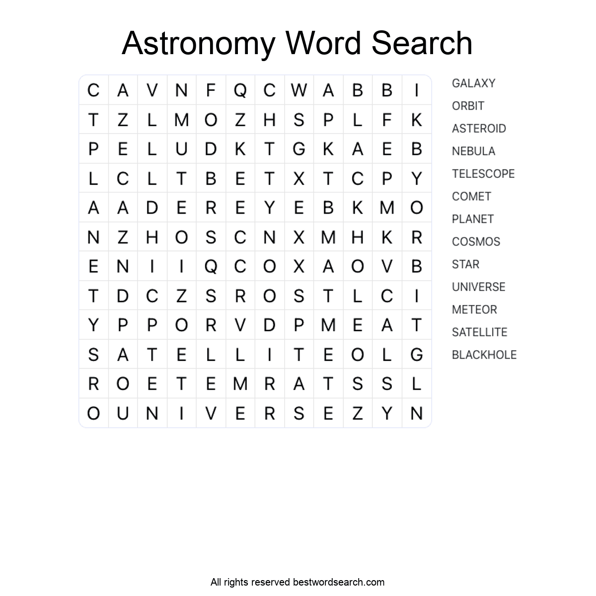 ASTRONOMY (SCIENCE) Word Search Puzzle