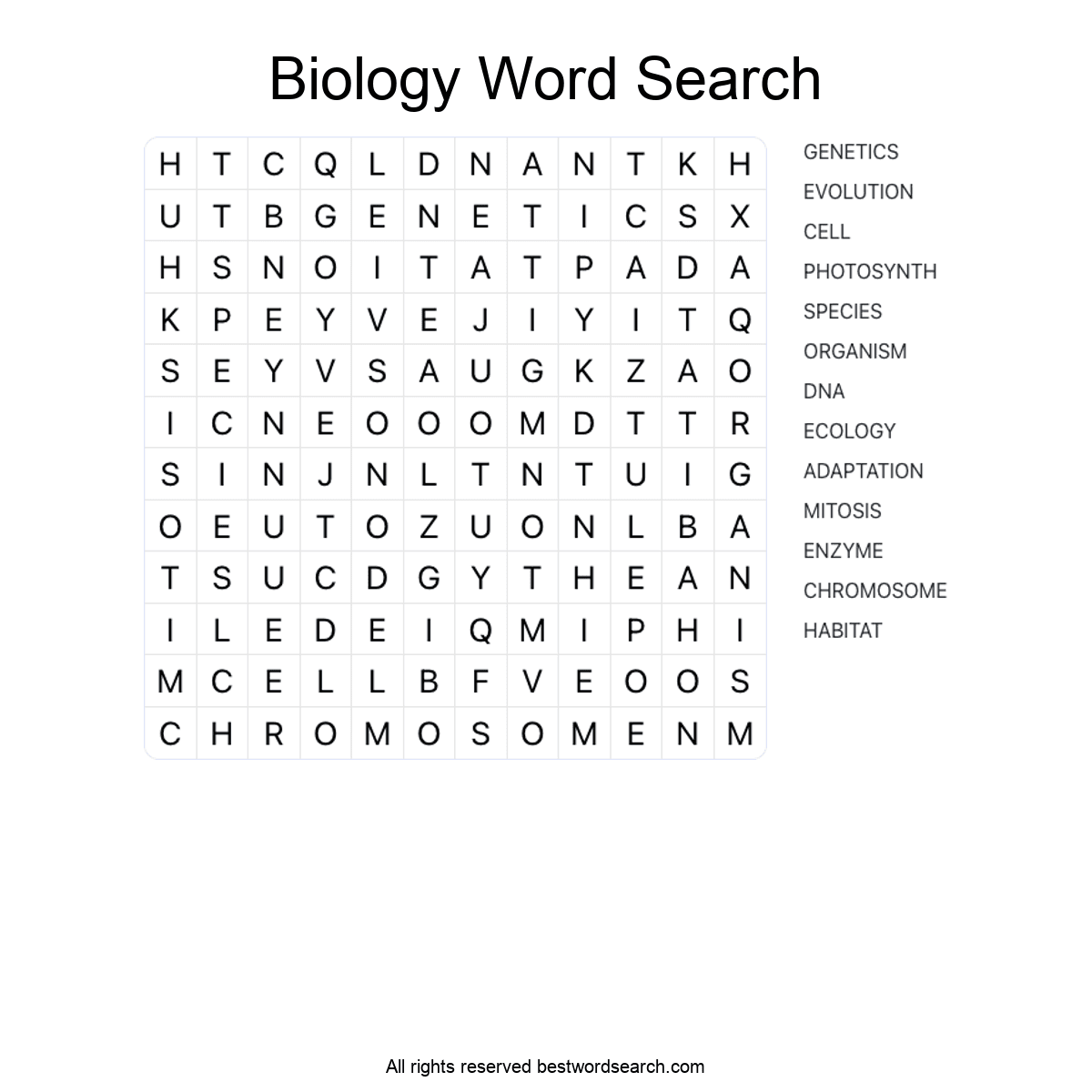 BIOLOGY (SCIENCE) Word Search Puzzle