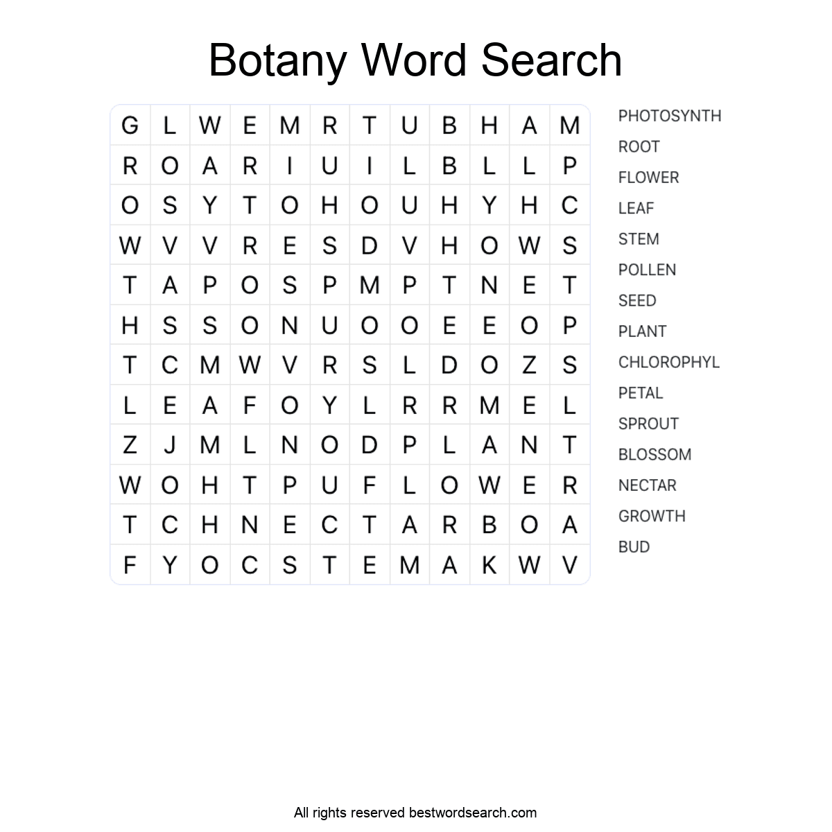 BOTANY (SCIENCE) Word Search Puzzle