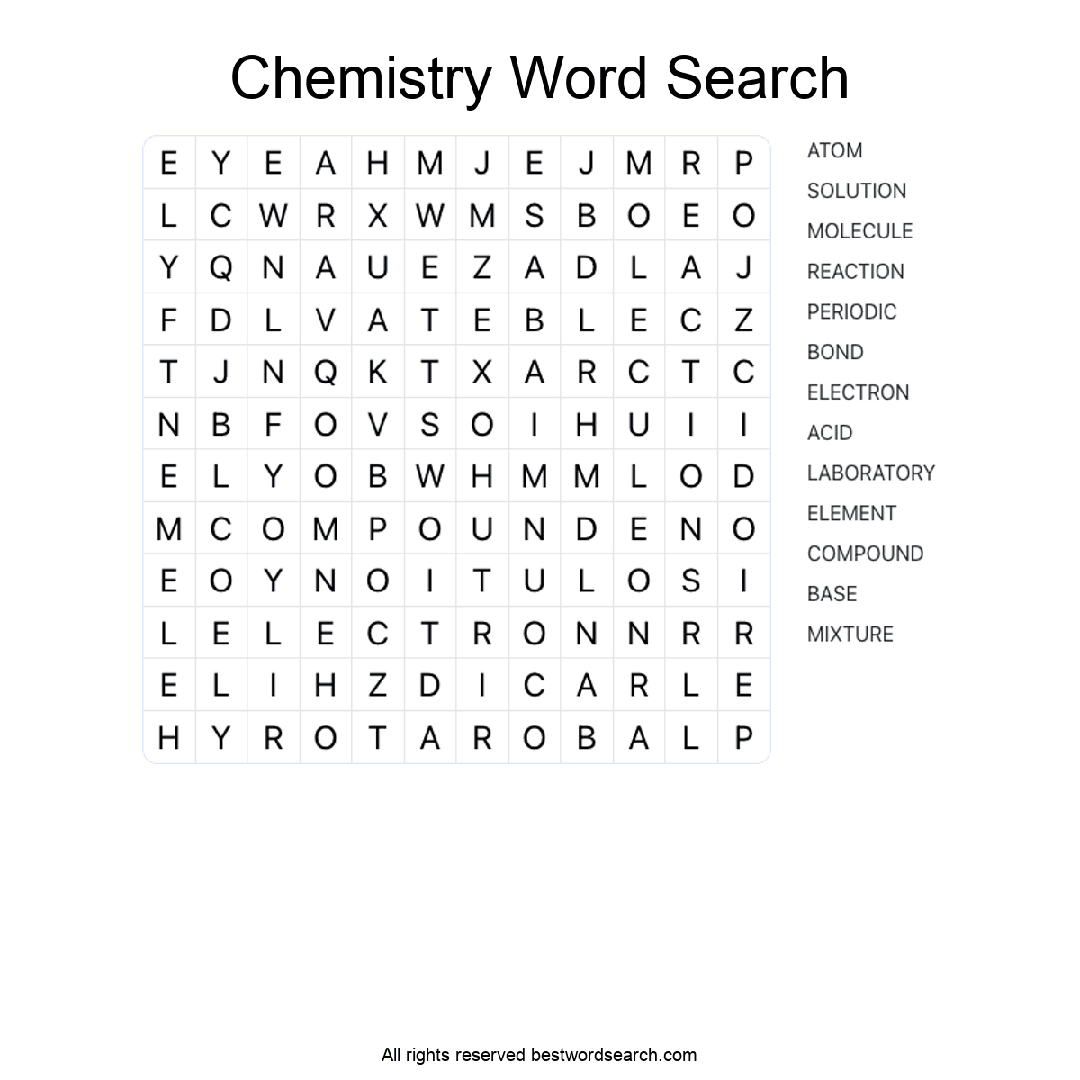 CHEMISTRY (SCIENCE) Word Search Puzzle