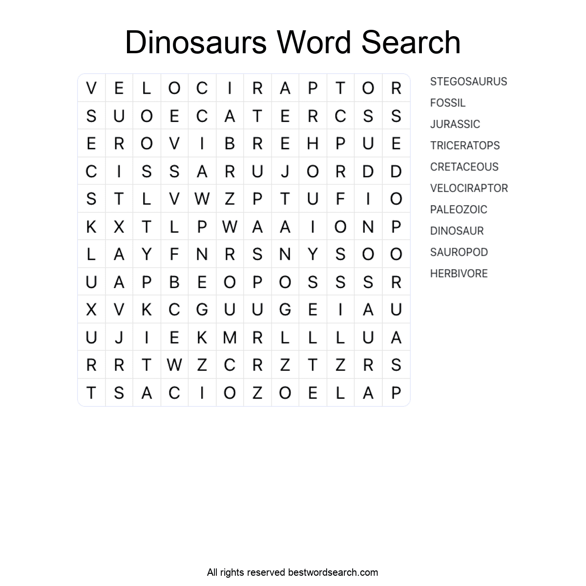 DINOSAURS (SCIENCE) Word Search Puzzle