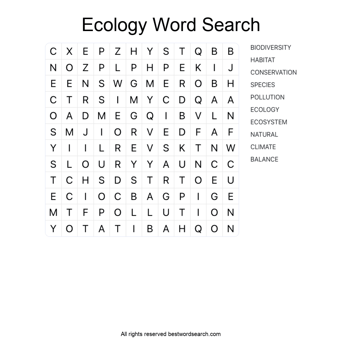 ECOLOGY (SCIENCE) Word Search Puzzle