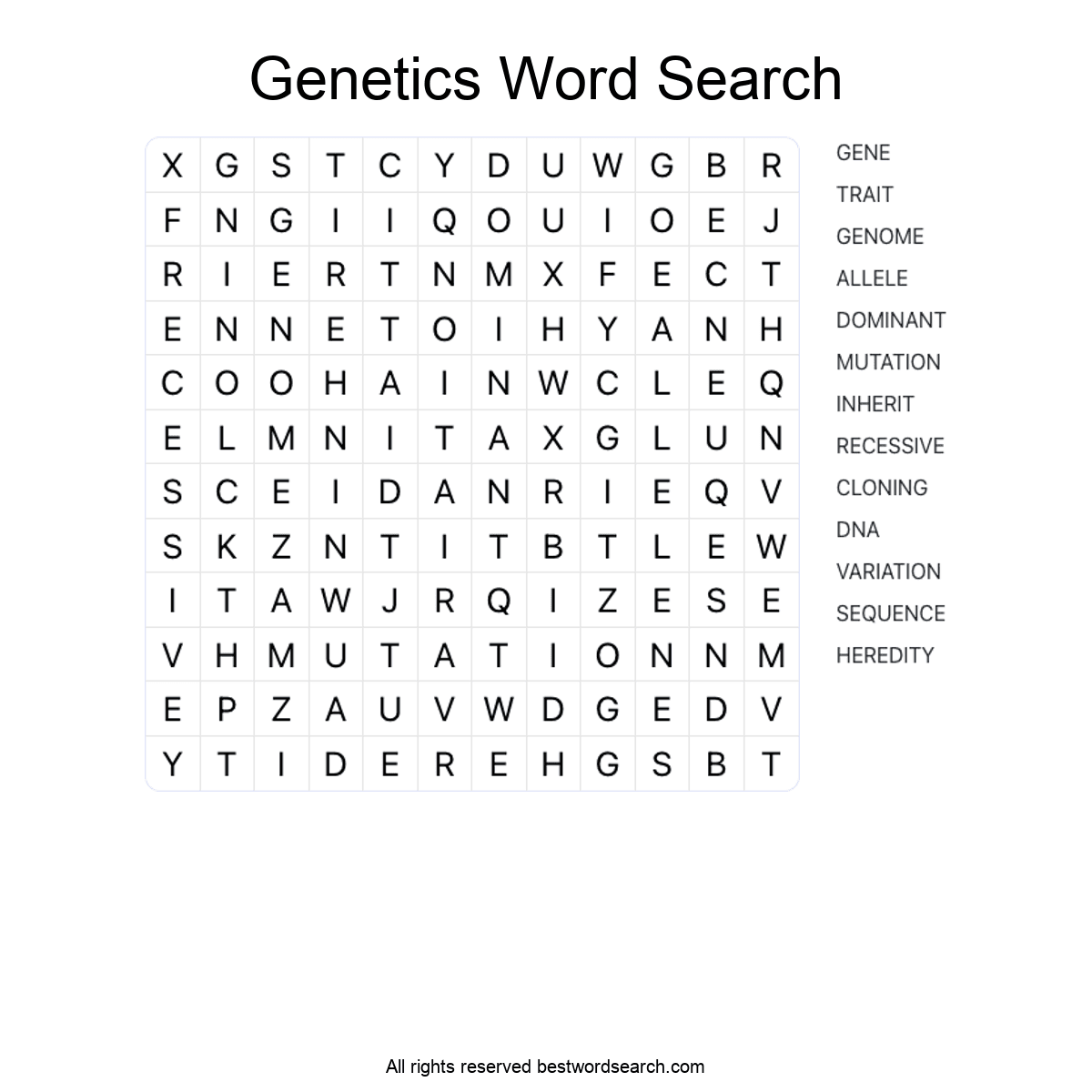 GENETICS (SCIENCE) Word Search Puzzle