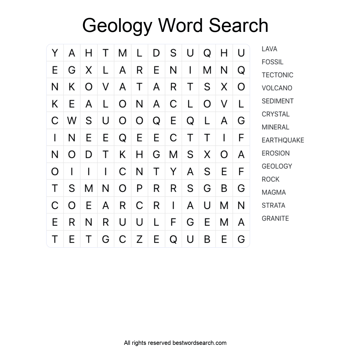 GEOLOGY (SCIENCE) Word Search Puzzle